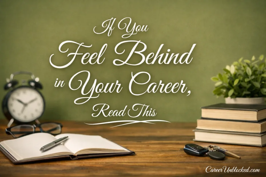 A person reaching for a book on a wooden desk with open notebooks and a computer.