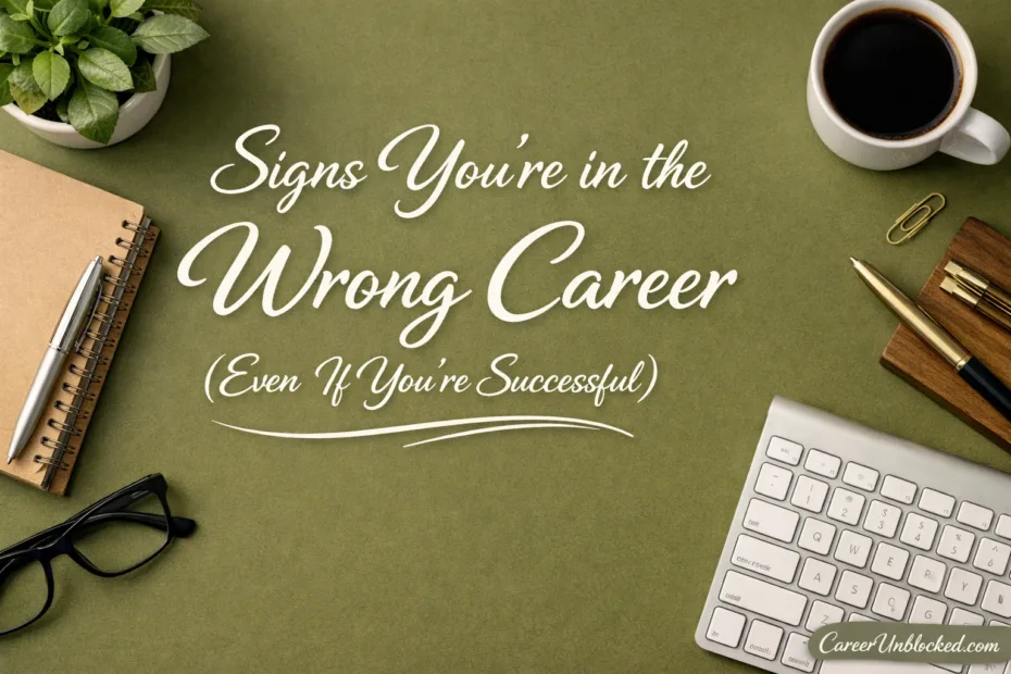 A person working at a cluttered desk with a frustrated expression, illustrating signs you're in the wro…