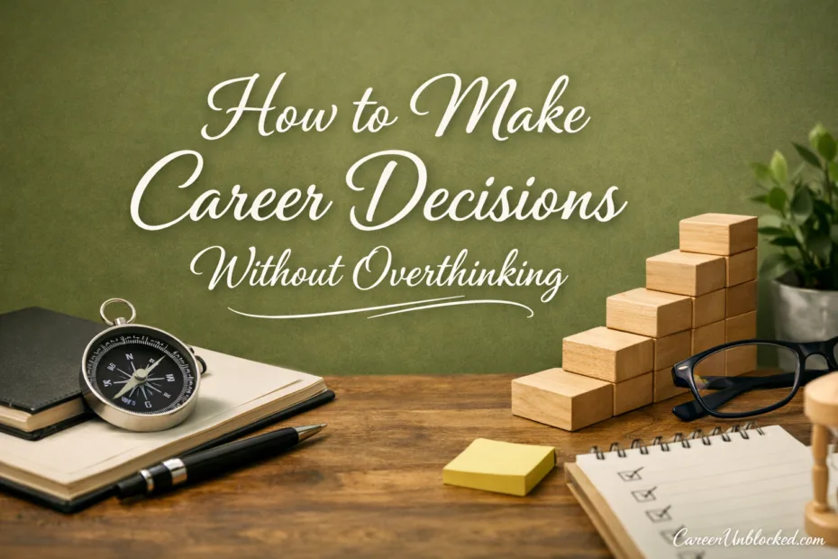 A hand placing the last block on a wooden stack, symbolizing clear career decisions.